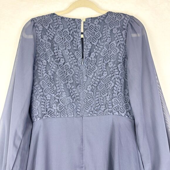 JJ's House Cascading Ruffles Scoop A line Chiffon Lace Midi Dress Medium NEW - Picture 5 of 10